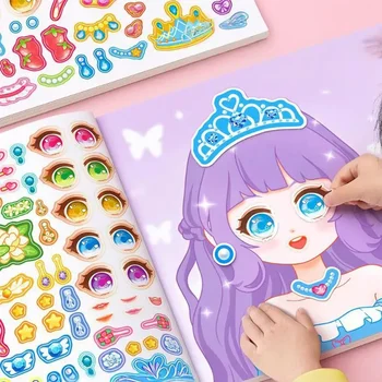 Cartoon-Prinzessin Gesichts-Puzzle-Aufkleber-Set für Mädchen, Wiederverwendbare Kreative Bastelarbeiten