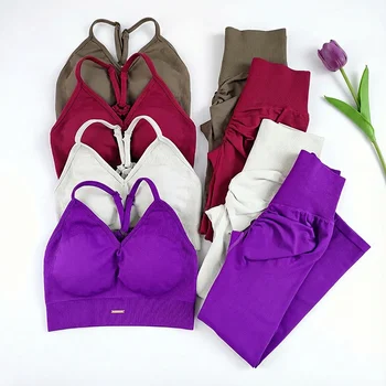 Nahtloses Yoga-Set für Damen, High-Waist-Sport-BH, Leggings, Fitness-Set, Workout-Leggings-Set