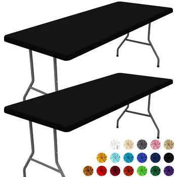Rechteckige Tischdecke, elastische Tischdecke aus Stoff, passend für 6-Fuß-Klapptische, waschbare Tischdecke