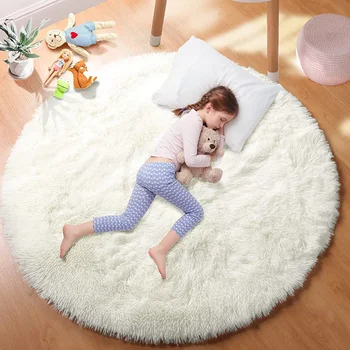 Superweiche, runde Plüsch-Teppichmatte, flauschige weiße Teppiche für Wohnzimmer, Heimdekoration