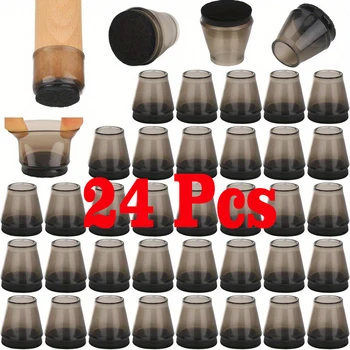 Runde Stuhlbein-Bodenschoner, Silikon, transparent, Tischfüße, Abdeckung, Bodenschutz mit Filz (24 Stück)
