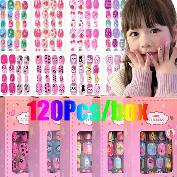 Schachtel Cartoon Gril Prinzessin Kinder Drücken Auf Nägel 6-14Years Kawaii (120 Stück)