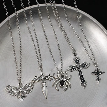 Spezielle Wind Kreuz Skelett Spinne Set Halskette, Y2K personalisierte trendige coole Mädchen Halskette Set