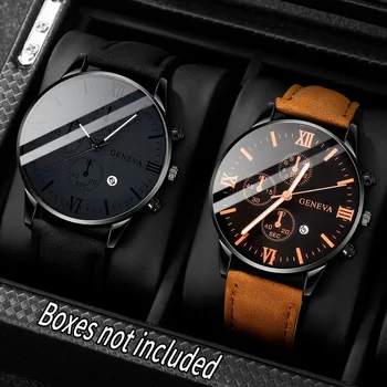 Das 2-teilige und 1-teilige Luxus-Herren-Quarzuhr-Set mit Lederarmband ist das perfekte Geschenk