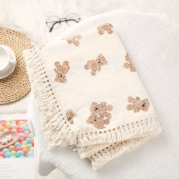Nette Bär Musselin Quadrate Baumwolle Baby Decke für Neugeborene Plaid Infant Swaddle Decke Babys Zubehör Bett