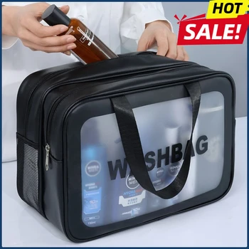 Trocken-Nass-Trennung, doppelte transparente PU-Make-up-Tasche, tragbare Waschtasche