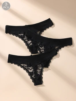 Awesomea 3-teilige Damen-Unterwäsche mit Spitzenschleife - weiche, bequeme Höschen mit niedriger Taille