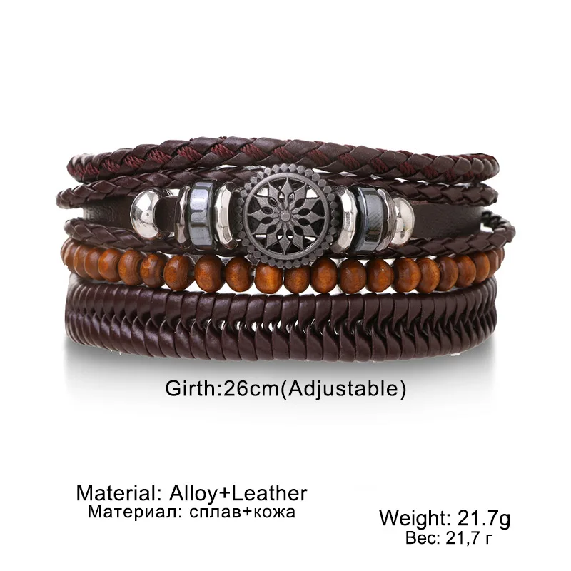 armband herren 4 Teile/satz Geflochtene Wrap Leder Armbänder – Bild 3