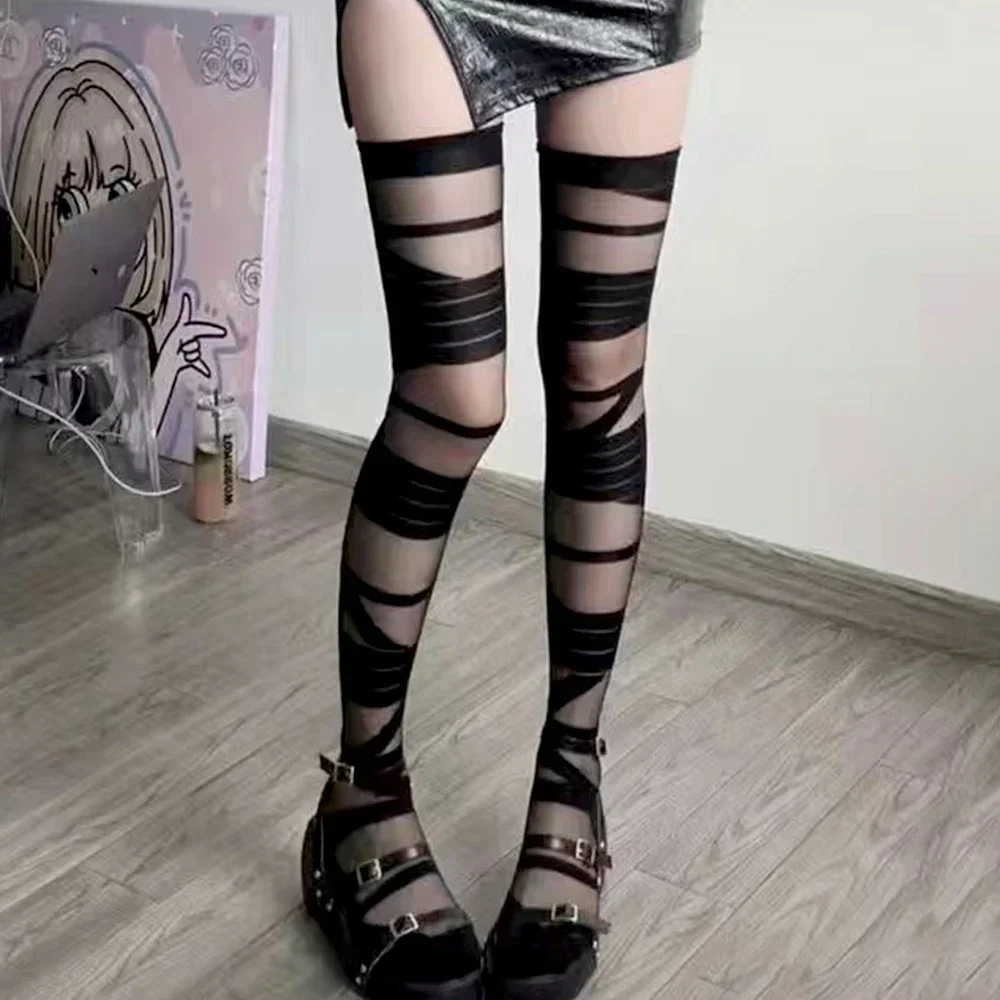 Ultradünne Frauen Spicy Girl Bandage Streifen Lange Strümpfe – Bild 2