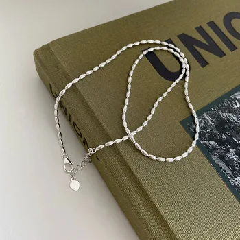 45/55 CM Länge 925 Sterling Silber Hals Rugby Reis Körner Kette Halsketten Frauen Luxus Schmuck Charms Zubehör