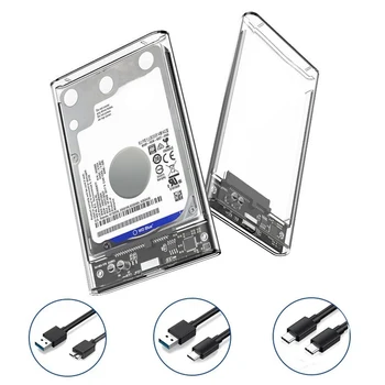 2,5-Zoll-Festplattengehäuse USB 3.0/Typ C auf SATA III. Klare externe Festplattengehäuse