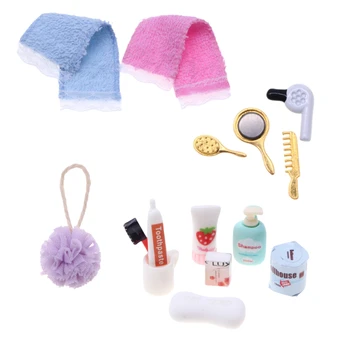 Puppenhaus Miniatur Bad Accesso Kit Simulation Haartrockner Kamm Zahnpasta Zahnbürste Mini Handtuch Bad Ball