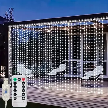3/6M USB LED Vorhang 8 Modi Fernbedienung Lichter Urlaub Hochzeit Girlande für Schlafzimmer Wohnzimmer Dekor