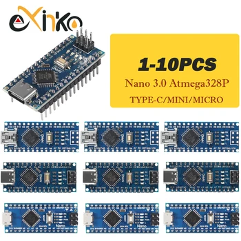 Nano 3.0 mit dem Bootloader-kompatiblen Controller CH340 USB-Treiber Mini / Typ-C / Micro 16 MHz ATMEGA328P