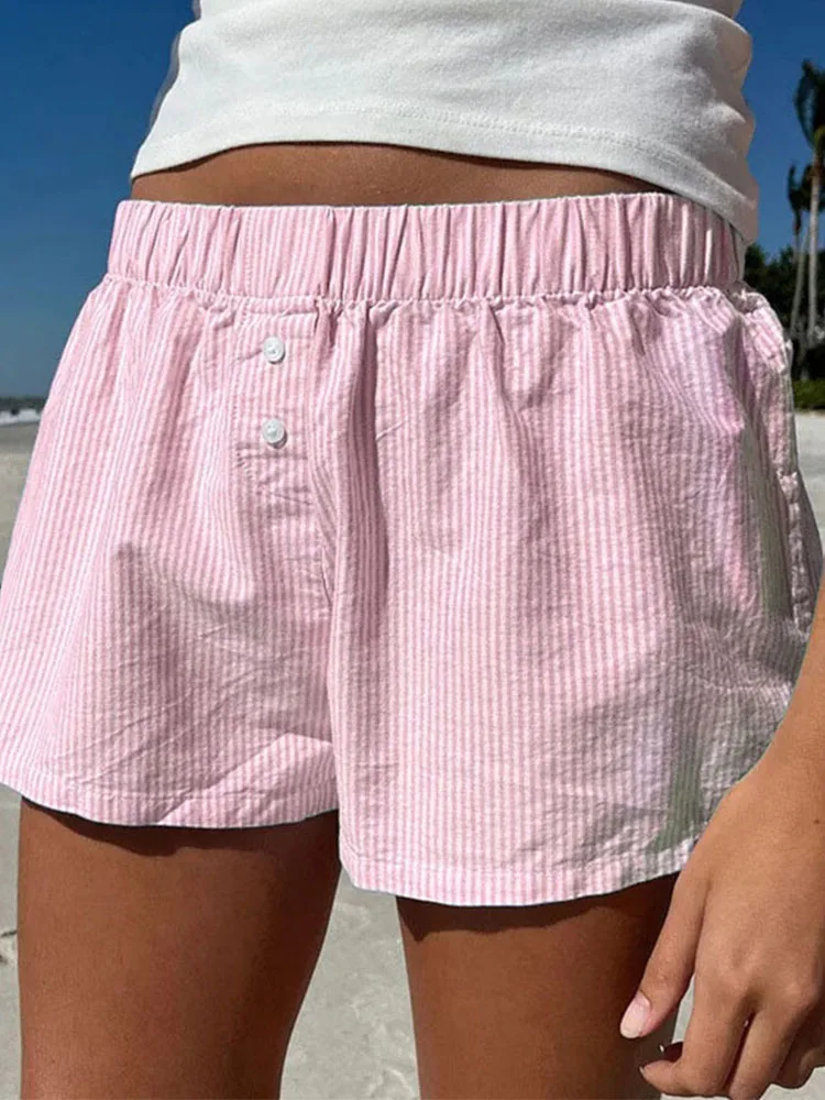 Gestreifte Print Casual Shorts für Frauen elastische Taille – Bild 2