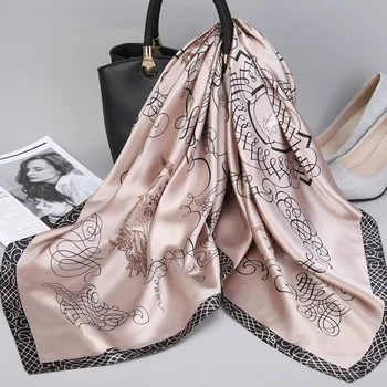 Mode Kopftuch Seide Satin Neck Schal Für Frauen Drucken Hijab Schals Weibliche 90*90 cm Platz Tücher und Wraps