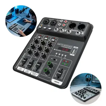 4-Kanal-Audiomischer 48 V Phantomspeisung USB Studio Sound Mixers Bluetooth DJ Console Mixing für Karaok