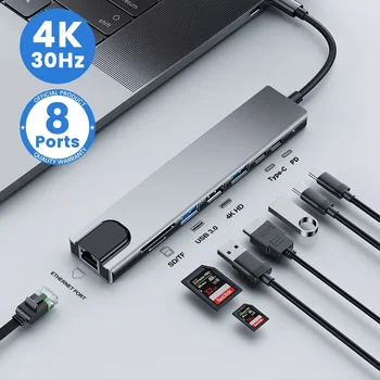 USB-C Hub mit 4K HDMI, RJ45, SD/TF Kartenleser und PD Laden