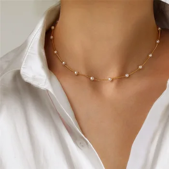Perlen Damen Halskette Kpop Perle Choker Halskette Gold Farbe Goth Chocker Schmuck am Hals Anhänger 2022