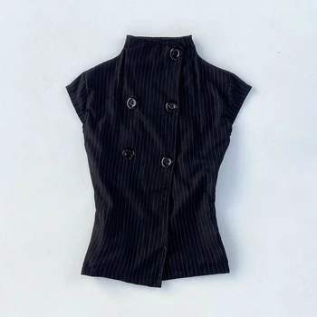 Gothic Damen Weste Mode Harajuku Y2K gestreifte Knopf Accessoires Hot Sweetheart Punk High Street Rock