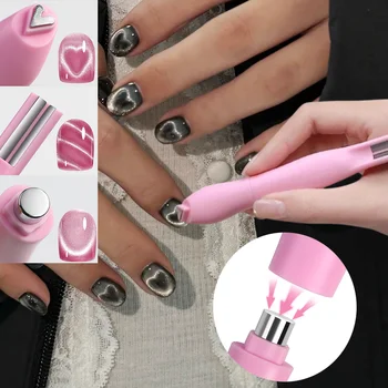 3-In-1 Herz Form Katze Auge Nail art Magnet Doppel Linie Mond Schlange Französisch Magnet stift