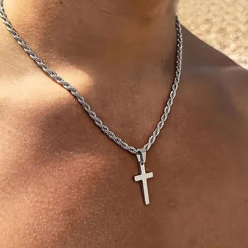 Edelstahl Kreuz Anhänger Halskette für Männer Frauen Minimalistischen Gold Farbe Schmuck Männlich Weiblich