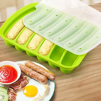 Wurst Maker Form 6 Grids Silikon DIY Schinken Hot Dog Machen Formen Mit Deckel Küche Haushalt Würstchen Kuchen