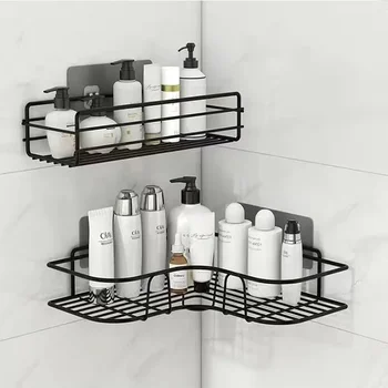 Bad Lieferungen Schwimmende Wand Regal Metall Organizer Warenkorb Badezimmer Dusche Vorhang Küche Lagerung