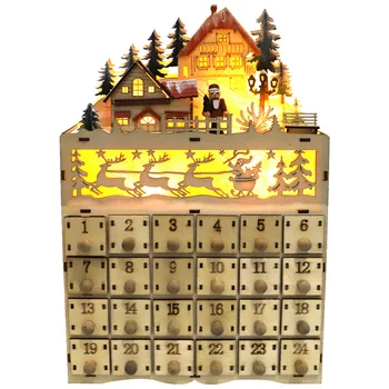 Adventskalender Weihnachten Holz Adventskalender LED beleuchtet Dorfhaus Countdown Ornament mit Schubladen Box