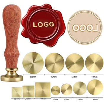 Personalisierter Wachssiegelstempel aus Messing mit individuellem LOGO, 25/30/40/50 mm, runder/quadratischer
