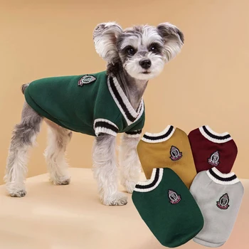Winterwarmer Hundepullover im College-Stil mit V-Ausschnitt, Strickware für kleine Hunde, Welpenweste