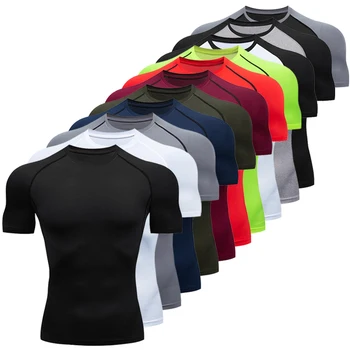 Herren-Kompressionsshirts, Sommer, kurze Ärmel, T-Shirts, T-Shirt, Fitnessstudio, Workout, Fitness, Laufen