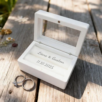 Personalisierte Hochzeits-Ringbox, Maßgefertigte Weiße Ringbox für die Hochzeitszeremonie mit Anpassbarem