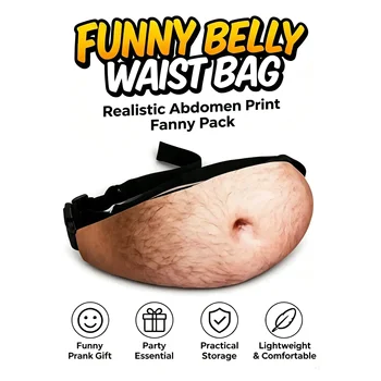 Lustige 3D-Bierbauch-Gürteltasche mit realistischem Bauchmuster, verstellbarer Gürtel, Scherzartikel
