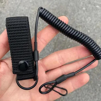Elastische Lanyard Seil Taktische Anti-verloren Frühling Sicherheit Strap Gun Seil Für Schlüssel Ring Kette