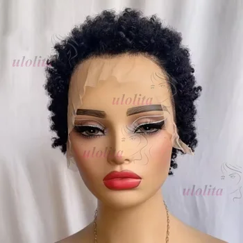 13*4 Lace Front Afro-Perücke in Naturfarbe, 6 Zoll Echthaar-Perücke, 180% Dichte, Brasilianisches