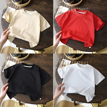 2-10Y kinder Shirts Reine Baumwolle Kurzarm Pullover T-shirt Baby Jungen Mädchen Sommer Kleidung Neue