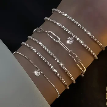 925 Sterling Silber Strass Armbänder für Frauen Mädchen Luxus Koreanische Funkelnden Sternenhimmel (6 Stück)