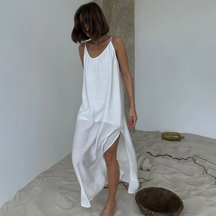 HiLoc Casual Lose Weiße Lange Kleid Robe 2025, Neue Sommer