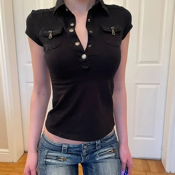 Damen T-Shirt Schwarz Gothic 90er Jahre Vintage Weste Ästhetisches ärmelloses Korsett Top Vintage T-Shirt Y2k