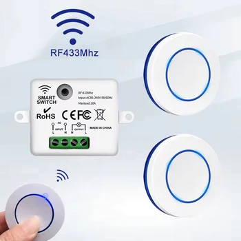 RF 433 MHz Drahtlose Fernbedienung Licht Schalter 220 V 110 V 10A Relais Empfänger Mini Runde Taste Wand Panel
