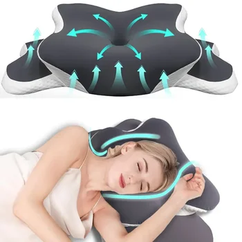 Ergonomisches Memory-Schaum Schmetterlings-Nackenkissen C-förmig Verstellbare Doppelhöhe Transparenter Bezug