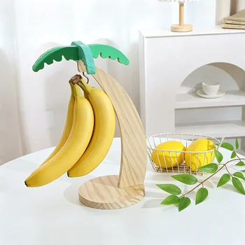Bananenregal aus Holz zum Aufhängen, Küchenregal, simuliertes Blatt, dekoratives Obst-Vertikalregal mit Haken