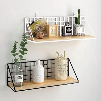 Wandregale ohne Bohren, Holz-Hängeregal für Wohnzimmer, Schlafzimmer, Aufbewahrungskorb, Wanddekoration