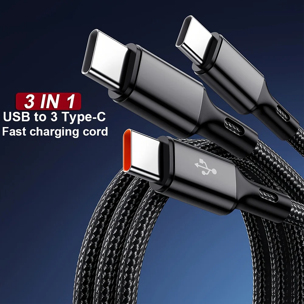 3-in-1 USB-C Ladekabel 100 W, USB-A auf 3× USB-C – Bild 3