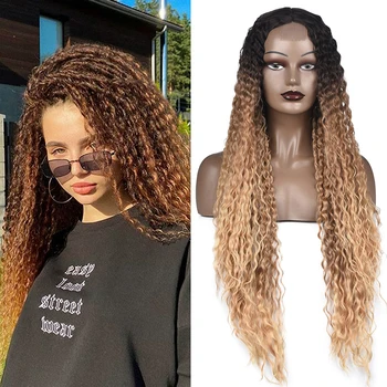Synthetische Lace-Front-Perücken, 34 Zoll lange, lockige Haarperücken für Frauen, Ombre Braun, HD