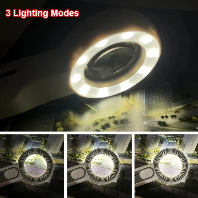 Handlupe, wiederaufladbar, 12-fache Lupe mit LED-Licht, 3 – Bild 2