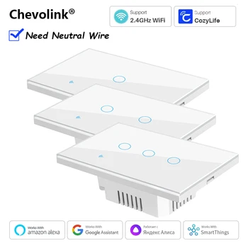 US WiFi Smart Touch-Lichtschalter, kompatibel mit Alexa und Google Home, Neutralleiter erforderlich