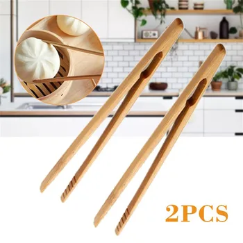 18cm Bambus Holz Holz Lebensmittel Toast Salat Zange Toaster Speck Zucker Eis Tee Tong Tee Clips (2 Stück)