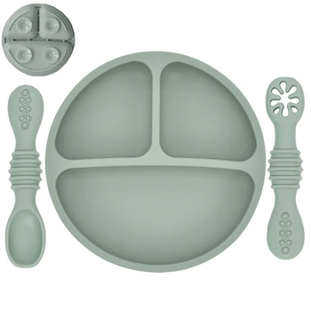 Silikon Baby Sauger Silikon Essplatte Reis Löffel Set Niedlichen Cartoon Kinder Gerichte Lächeln Gesicht Baby